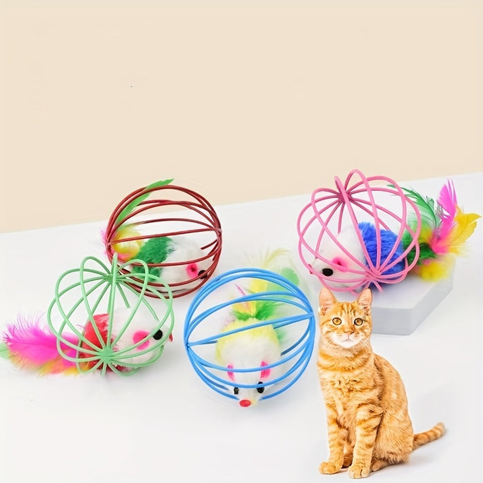 Amusing, Interactive Cat Toy with Real Feather Tail - Cage Mouse Teaser for Endless Fun, Durable Fabric Material, Cat Interactive Toy