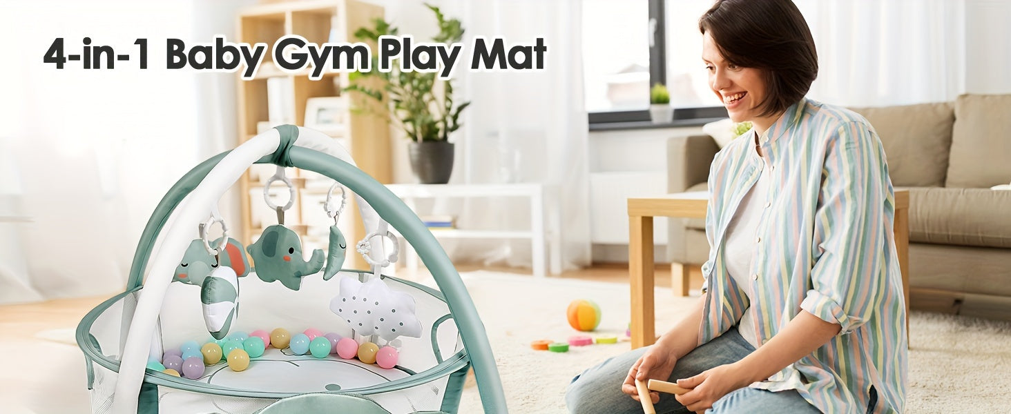 Dearlomum 4 In 1 Baby Play Mat Baby Gym, Tummy Time Mat For Floor Activity Fitness Ball Pit, Includes 30 Balls With 5 Baby Learning Sensory Baby Toys For Newborn Boys And Girls Gift