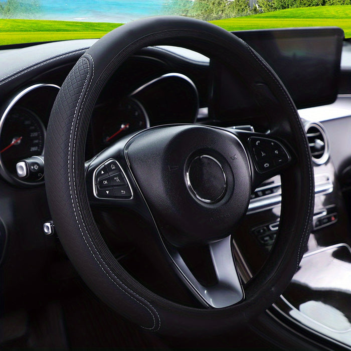 Embossed Faux Leather Car Steering Wheel Cover, Soft Comfortable Grip, Universal Fit 14.57-14.96inch Diameter, Automotive Accessory without Inner Ring