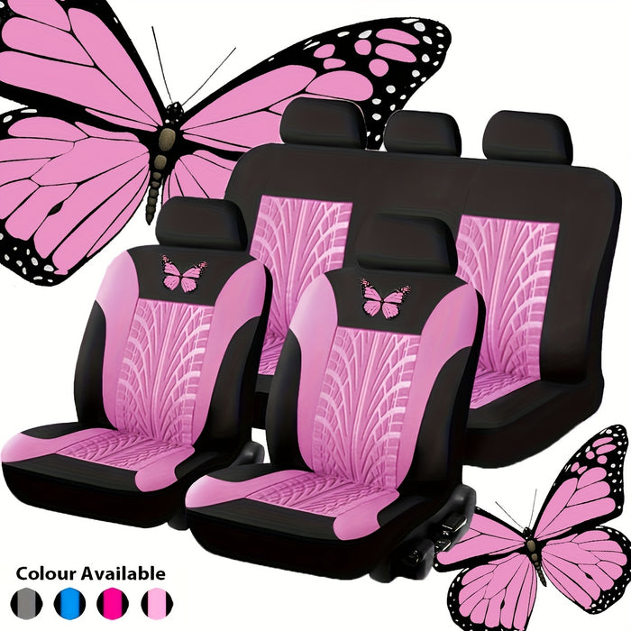 Car Seat Cover Full Set, Red Universal Butterfly Pattern Embroidery Auto Seat Cover Set Christmas Gift
