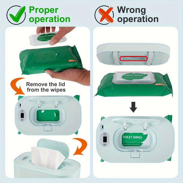 [Adjustable Temperature USB Wipe Warmer] Portable USB Youngsters Wipe Warmer with Adjustable Temperature (40-60°C) - Large Capacity, Smart Dispenser for Youngsters' Comfort & Convenience - Ideal for Home, Car, Travel - Green