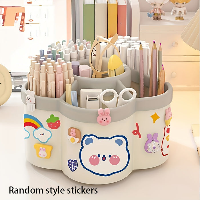 1pc/2pcs 360 Degree Cute Rotating Pen Holder, Extra Large Capacity Multi-functional Desktop Stationery Storage Box, Polished PVC Material, Flush Mount, Lightweight, 360 Rotation