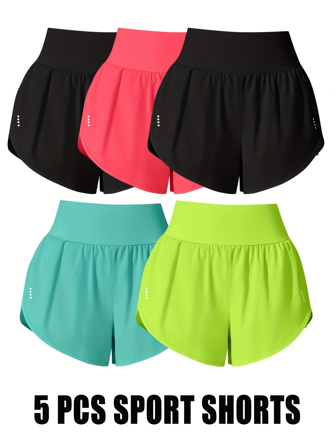 Medium Stretch Polyester 85% Elastane 15% 5-Pack Women's Casual Sport Shorts, Polka Dot Pattern, Cross Detail, Knit Fabric, 125g/m², 180g/m² Lining, for Spring/Summer/Fall