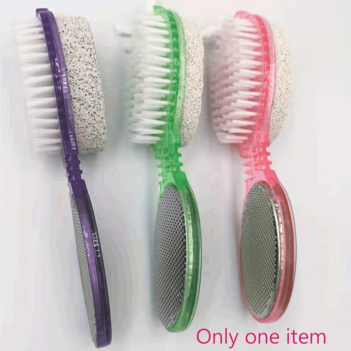 4-in-1 Deluxe Foot Care Paddle Kit - Multifunctional Callus Remover, Foot Exfoliator, Scrubber, and Trimmer with Pumice Stone, Metal File, and Gentle Cleaning Bristles - Unscented, Durable Plastic, Manual Operation, No Batter