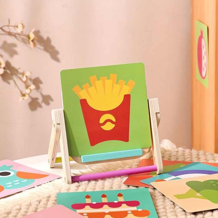 [Creative Shelf for Early Learning] Creative Wooden Mirror Display Shelf, With Cards, Educational Early Education Cognitive Learning Board, As Halloween, Christmas Gifts