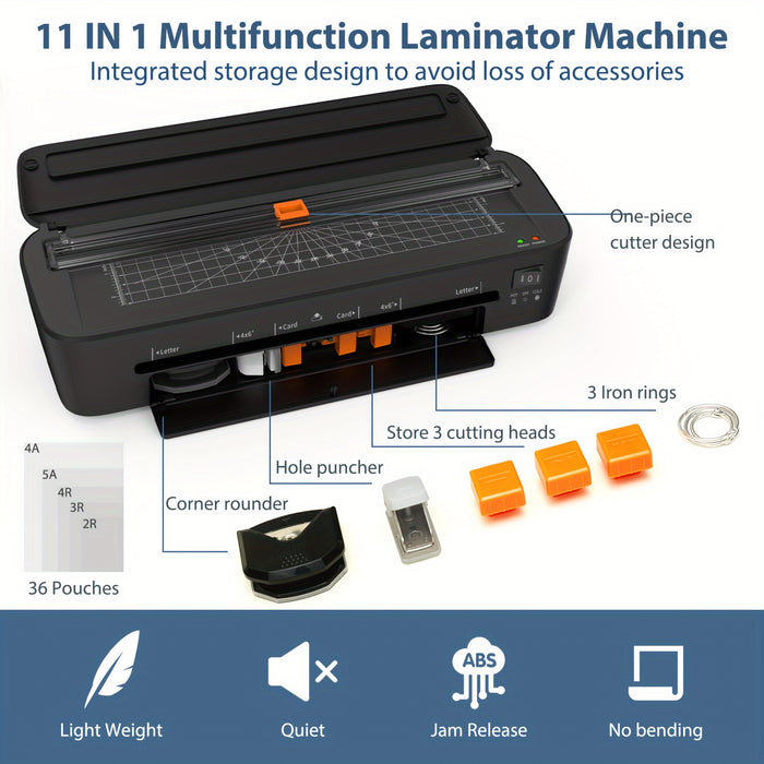 11-in-1 Laminator With 36 Laminating Sheets, Desktop Thermal Laminator With 2 Temperature Mode, Built-in Paper Trimmer, And 3 Cutter Heads-Ideal For Office School Business, 9inch/A4 Letter Size