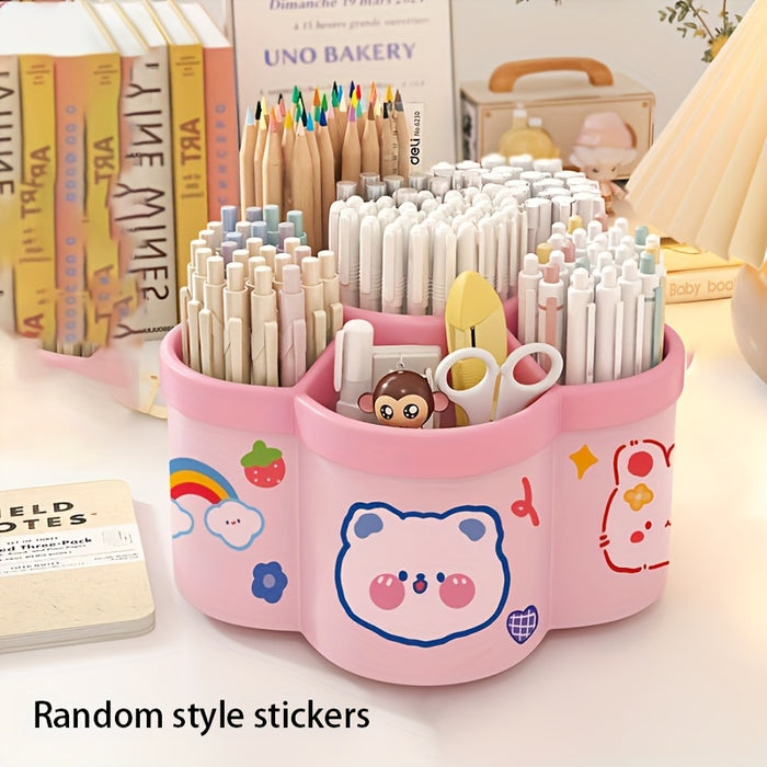 1pc/2pcs 360 Degree Cute Rotating Pen Holder, Extra Large Capacity Multi-functional Desktop Stationery Storage Box, Polished PVC Material, Flush Mount, Lightweight, 360 Rotation