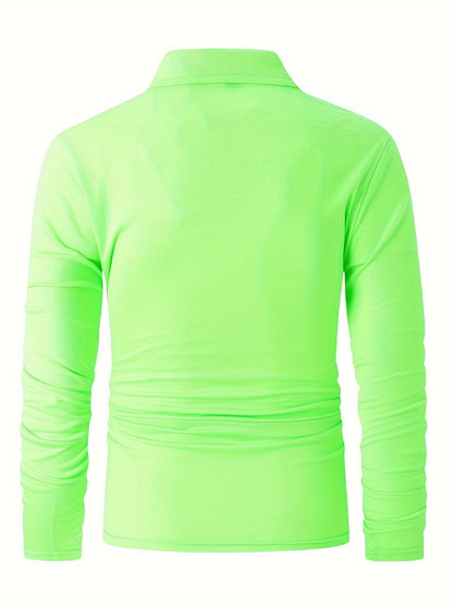 Men's Casual Long Sleeve Zipper Lapel Shirt with Chest Pocket, Spring/Fall Outdoor Wear