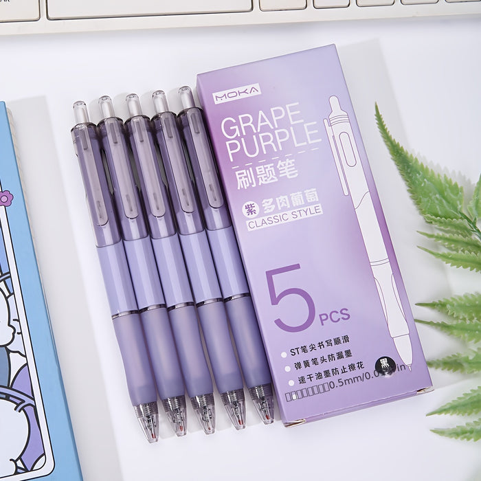 5pcs/box 5-Pack Purple Translucent Gel Pens with Retractable Black Ink, Hand Guard Design