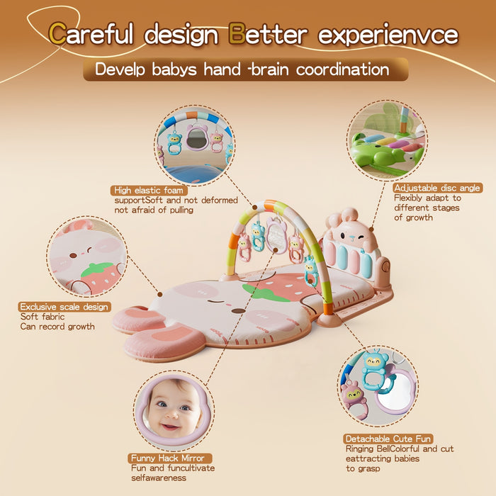 Bright Pink & Green Musical Youngsters Play Mat - Soft Padded Tummy Time Gym for Youngsters & Youngsters, Fun Activity Mat with Musical Notes & Animal Shapes, Easy Assembly, Durable PP Material