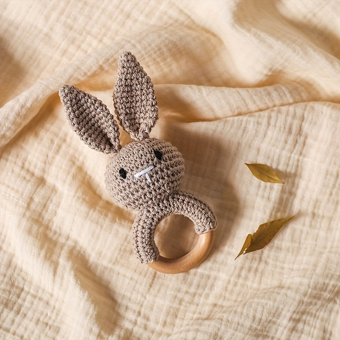 Crochet Bunny Youngsters Rattle, Cute Rabbit Gripping Toy, Youngsters Wooden Hand Rattle, Hand Rattle Toy Gift Box, Christmas Easter Gift