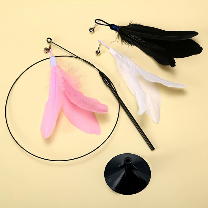 1pc Interactive Feather Cat Teaser Stick Toy with Bell and Suction Cup for Cat Play and Exercise