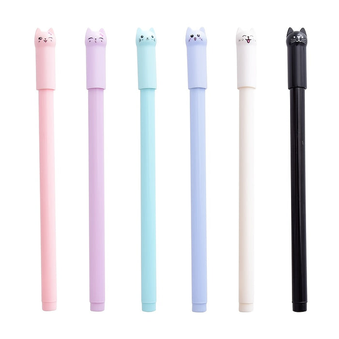 6pcs 6 Pcs Cartoon Cute Wagging Tail Cat Gel Pens, Black Water Pen for Students, Signature Pens