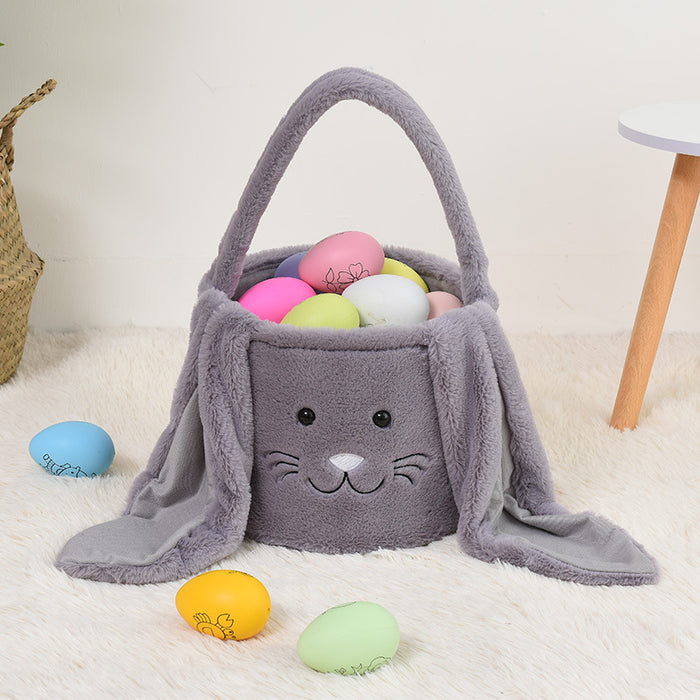 1pc/4pcs New Easter Decorative Hand Basket Long Eared Rabbit Plush Basket Handheld Candy Gift Bag Easter Egg Bag Storage Basket, Shelf Baskets