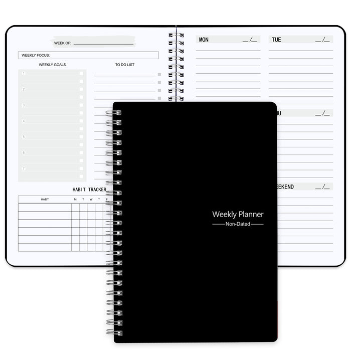 1pc TREES A5 Spiral Undated Planner, 52 Sheets, Daily Weekly Agenda Notebook, PVC Cover, Office School Stationery, Goal Setting & Planning, 8.3x5.5 Inches