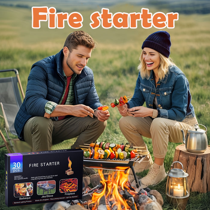 Water Resistant Odourless Fire Starter Squares - Fire Starters for Fireplace, Chimney, BBQ Grill, Camping Fire, Wood Stove - Camping Accessories