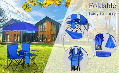 Portable Folding Picnic Double Chair W/Umbrella Table Cooler Beach Camping