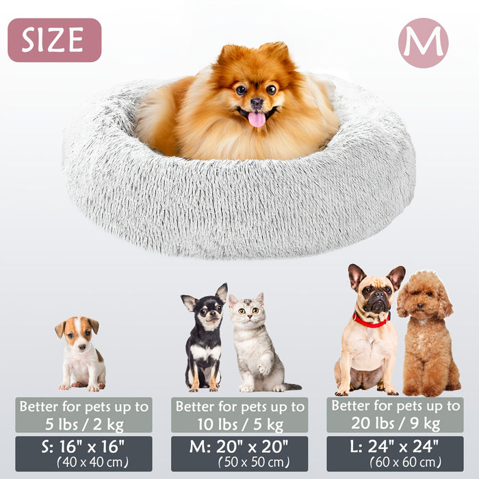 Calming Dog & Cat Bed, Donut Cuddler Warming Cozy Soft Round Bed, Fluffy Faux Fur Plush Cushion Bed For Small Medium And Large Dogs And Cats (16"/20"/24"/28"/31"/39") Christmas Gift