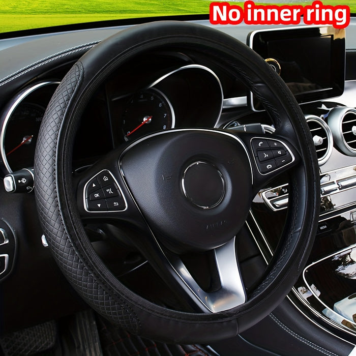 Embossed Faux Leather Car Steering Wheel Cover, Soft Comfortable Grip, Universal Fit 14.57-14.96inch Diameter, Automotive Accessory without Inner Ring