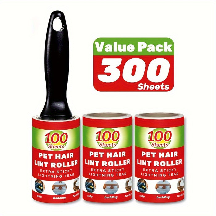 Value Pack of 100/300/400/600 Sheets of Pet Hair Removal Rollers, Including Refillable Sticky Rollers, Designed for Removing Pet Fur. Portable Lint Removers Suitable for Furniture, Carpets, Clothing, And Christmas Party Suppl