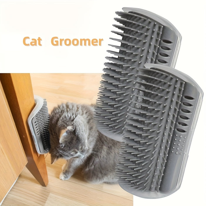 Wall-Mounted Cat Grooming Brush with Massage Comb - Self-Grooming Tool for Kittens and Puppies