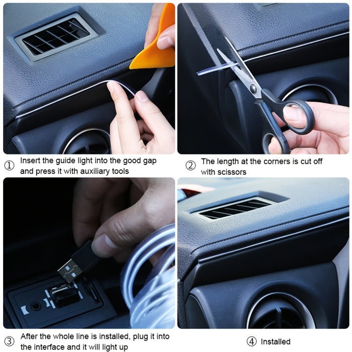 196.85inch blue LED Car Interior Lighting Strip Auto LED Strip Garland EL Wire Rope Car Decoration Lamp Flexible Tube Neon Car Accessories, Without Battery