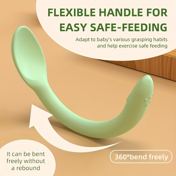 6pcs Silicone Baby Spoons Flexble Bend Handle for Easy Feeding As Halloween, Chrismas Gift