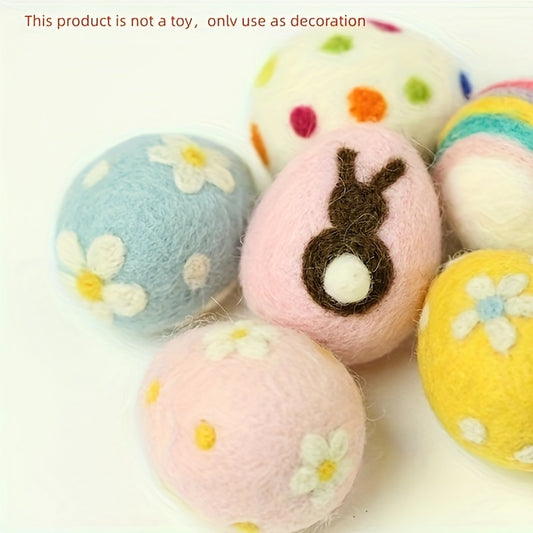 Set of 2 Handcrafted Wool Felt Easter Eggs - Colorful & Textured with Floral and Bunny Designs, Ideal for Tabletop & Room Decor, Craft & Party Embellishments, Battery-Free