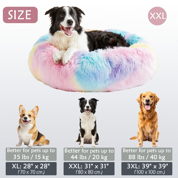 Calming Dog & Cat Bed, Donut Cuddler Warming Cozy Soft Round Bed, Fluffy Faux Fur Plush Cushion Bed For Small Medium And Large Dogs And Cats (16"/20"/24"/28"/31"/39") Christmas Gift