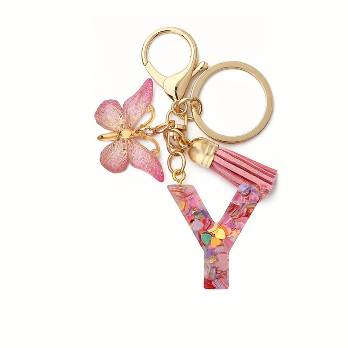 1pc Initial Letter Keychain Pendant Resin Letter Keychain Purse Backpack Accessories
