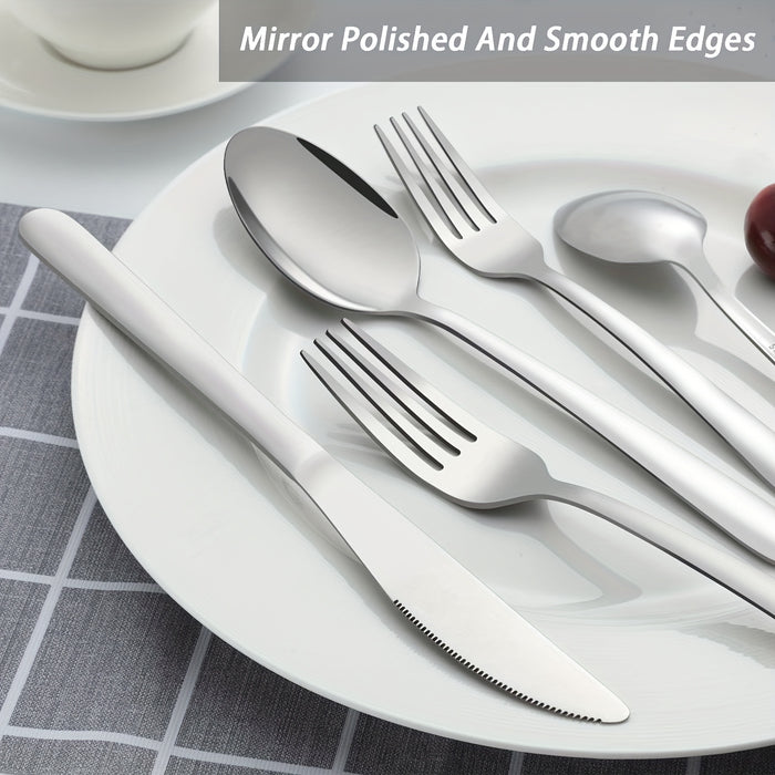 20pcs Food-Grade Stainless Steel Flatware Set, Silverware Set Includes Forks, Spoons And Knives, Utensils Set For Family/Party/Restaurant, Dishwasher Safe, Suitable For Holiday Gift-giving