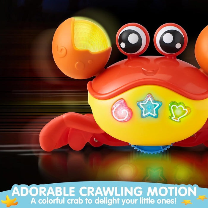Crawling Crab Baby Toy - Tummy Time Toy, Interactive Big Crab Toy with Intelligent Sensor, Lights Buttons, Dancing Crab Auto-Avoiding Obstacles, Gift for Toddlers