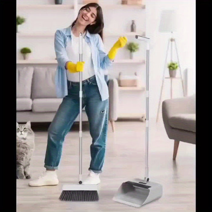3-in-1 Foldable Broom and Dustpan Set, Unflagged Bristle Sweep Brush, Multi-Surface Cleaning Kit for Living Room, Bedroom, Bathroom, Carpet, Hard Floor, Durable Plastic, Home and Dorm Use