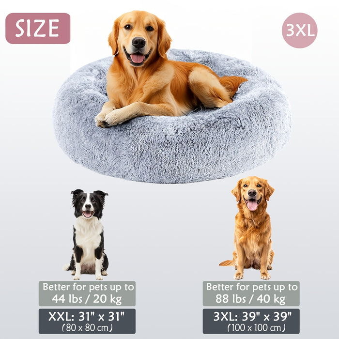 Calming Dog & Cat Bed, Donut Cuddler Warming Cozy Soft Round Bed, Fluffy Faux Fur Plush Cushion Bed For Small Medium And Large Dogs And Cats (16"/20"/24"/28"/31"/39") Christmas Gift