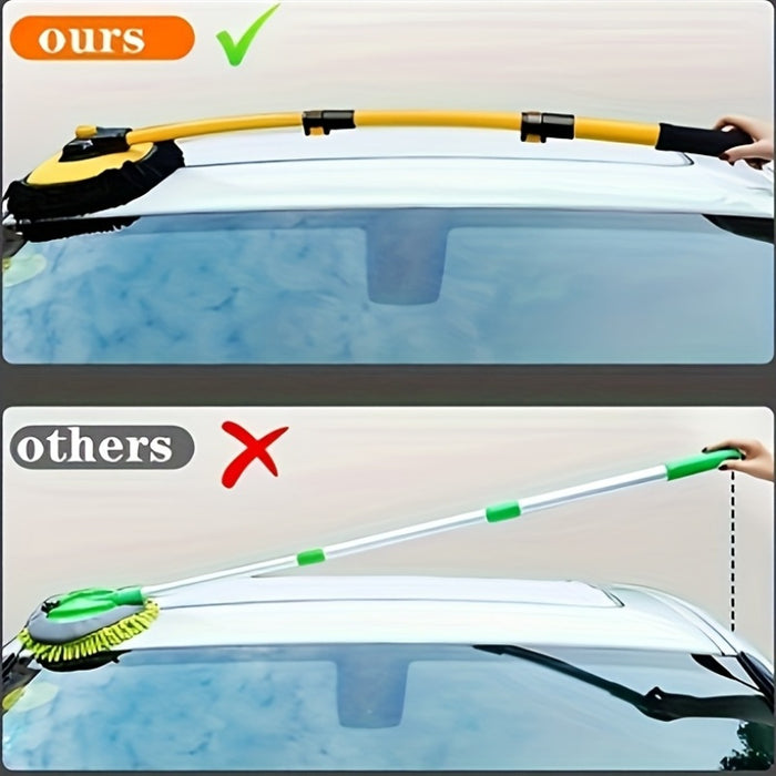 15° Curved Car Wash Brush with a Long Handle, 43-Inch Extension Pole, Includes Cleaning Cloth, Ultra-Fine Microfiber Cleaning Mop for Trucks, Cars, Suvs, And Boats, 2-In-1 Car Wash And Dusting Tool That Won'T Damage Paint Or