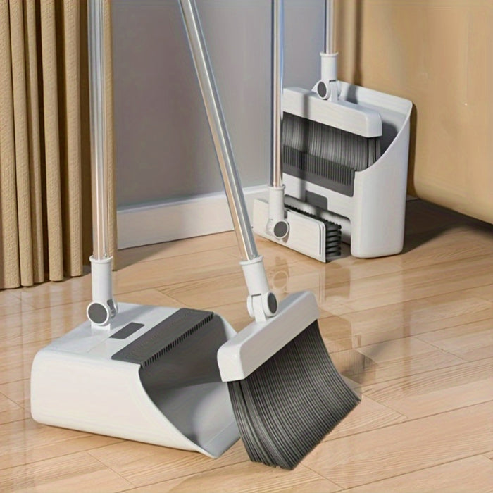 3-in-1 Foldable Broom and Dustpan Set, Unflagged Bristle Sweep Brush, Multi-Surface Cleaning Kit for Living Room, Bedroom, Bathroom, Carpet, Hard Floor, Durable Plastic, Home and Dorm Use