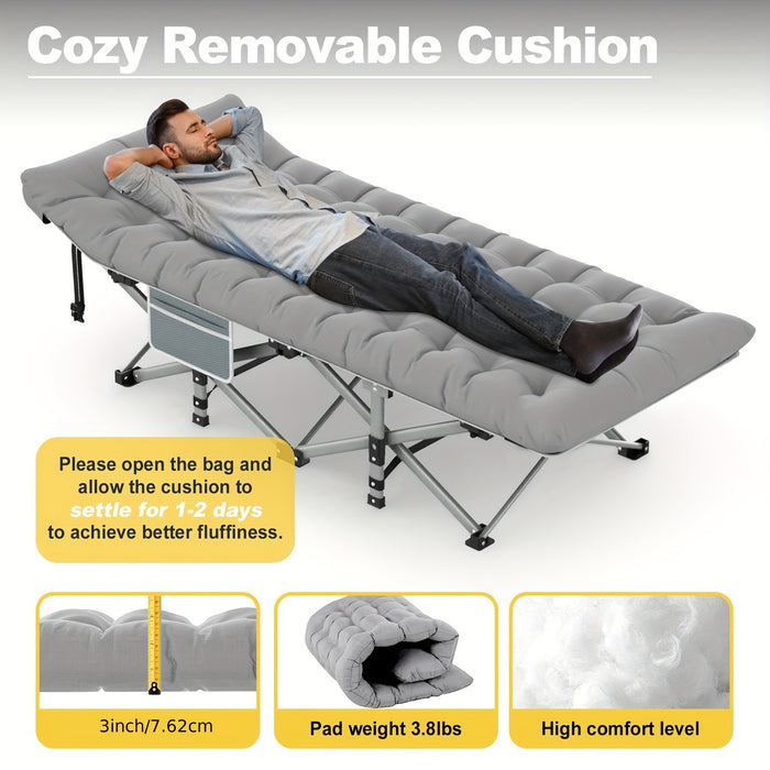 Folding Camping Cot With Mattress, Sleeping Cots For Adults - Heavy Duty Grey - Portable & Durable - Perfect for Camping, Hiking & Backpacking - Ideal Gift for Outdoor Enthusiasts