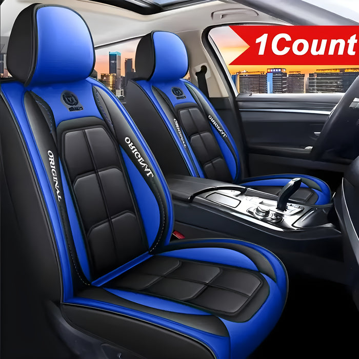 1pc ORIGINAL Blue & Black PU Leather Car Seat Cover - Durable, Breathable, Easy Installation, All-Season Protection - Premium Interior Upgrade for Front Seats
