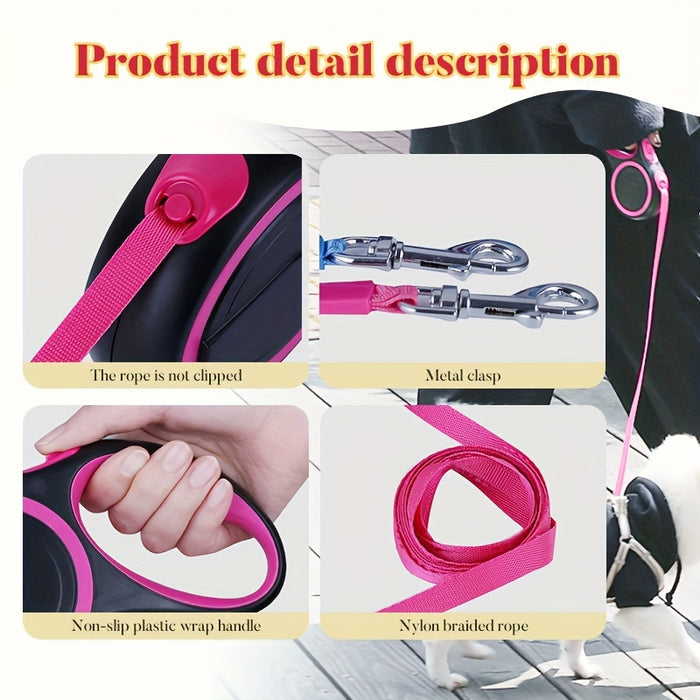 26ft Retractable Dog Leash For Dogs Up To 110lbswith  Anti-Slip Rubber Handle, One-Button Brake