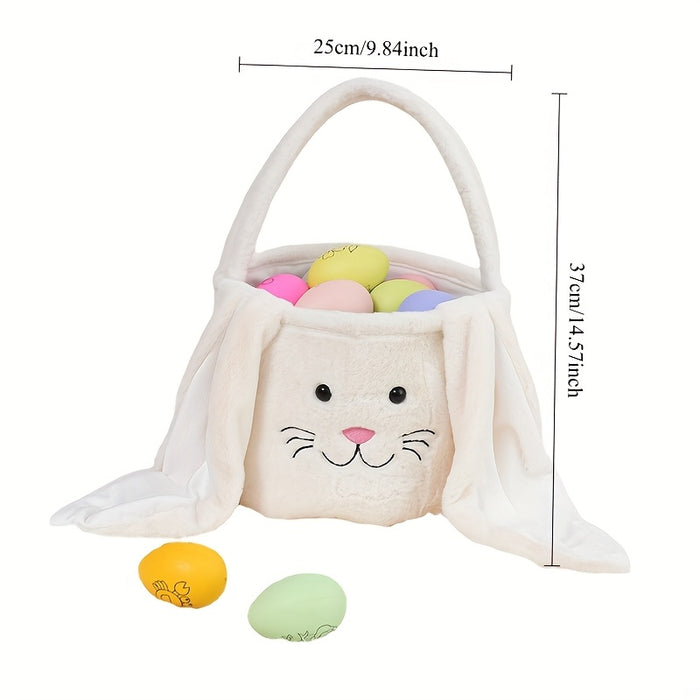 1pc/4pcs New Easter Decorative Hand Basket Long Eared Rabbit Plush Basket Handheld Candy Gift Bag Easter Egg Bag Storage Basket, Shelf Baskets