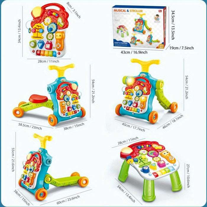 5 in 1 Baby Walker Sit-to-Stand Toys, Learning Walker for Boys Girls Toddler, Multifunctional Educational Activity Center Removable Play Panel, Push Walker Toys Gifts for Infant 6+ Months, Birthday Gift, Children'S Gifts, Eas