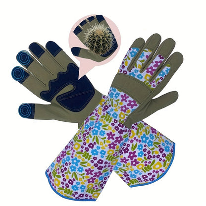 1 Pair Ambidextrous Thorn Proof Gardening Gloves, Polyester Material, Lead & Latex Free, Touch Screen Compatible, Breathable with Reinforced Fingertips & Extended Sleeves for Rose Pruning & Outdoor Work