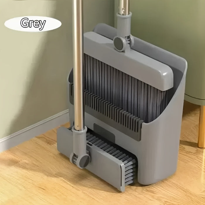 3-in-1 Foldable Broom and Dustpan Set, Unflagged Bristle Sweep Brush, Multi-Surface Cleaning Kit for Living Room, Bedroom, Bathroom, Carpet, Hard Floor, Durable Plastic, Home and Dorm Use